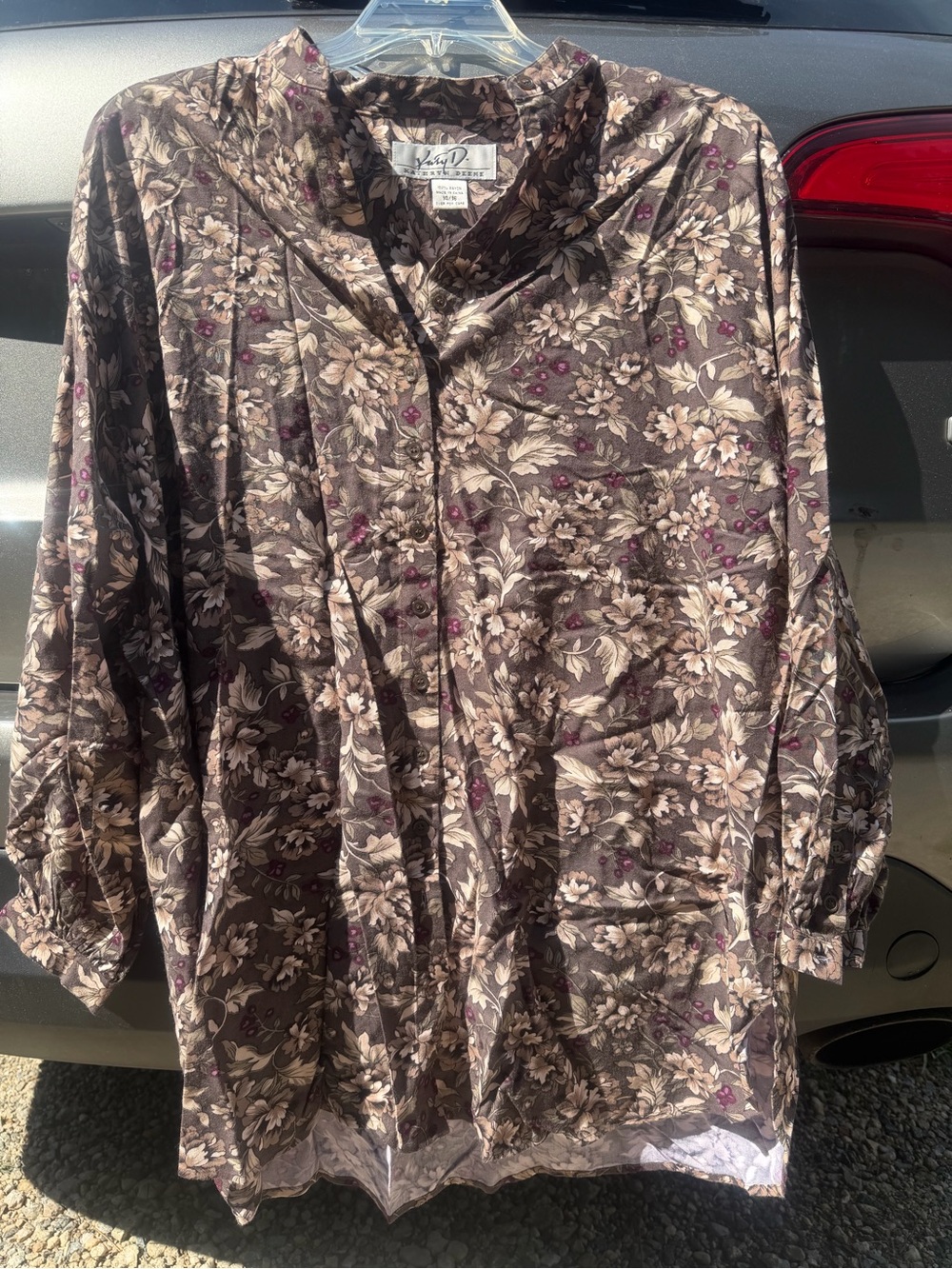 & Other Stories Brown Floral Button-Front Tunic with Subtle Plum Accents